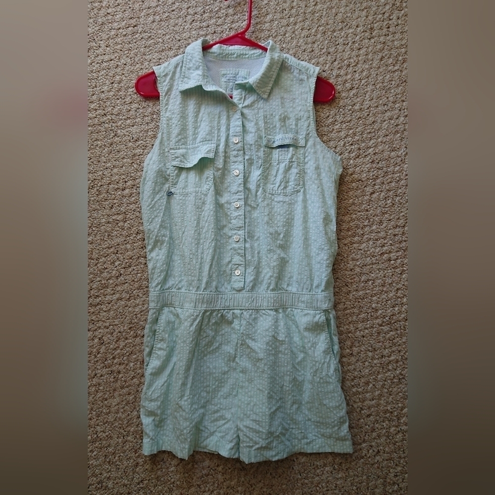 Vineyard Vines Jumpsuit Blue White Pockets Outdoors Button Nylon Size 6